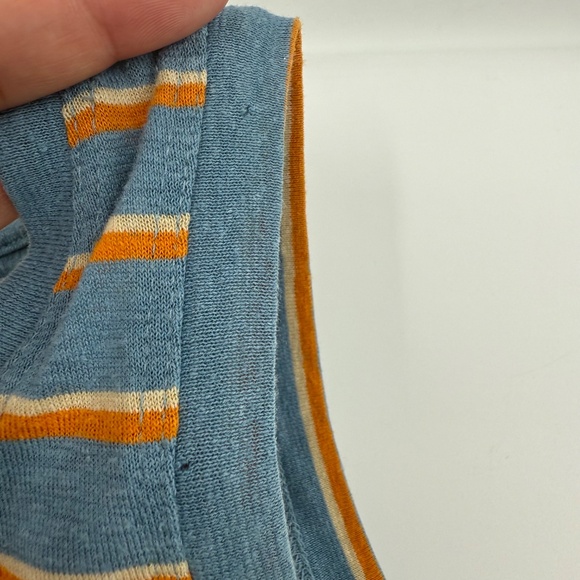 Prana Top Women Small Blue Cozy Up Tank Hemp Blend Orange Striped Sleeveless - Picture 2 of 12